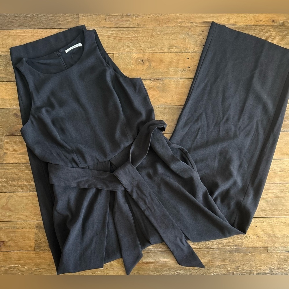 TASH AND SOPHIE Chic Black Sleeveless Jumpsuit Belted Wide Leg Stretchy Sz 6 - Picture 4 of 15
